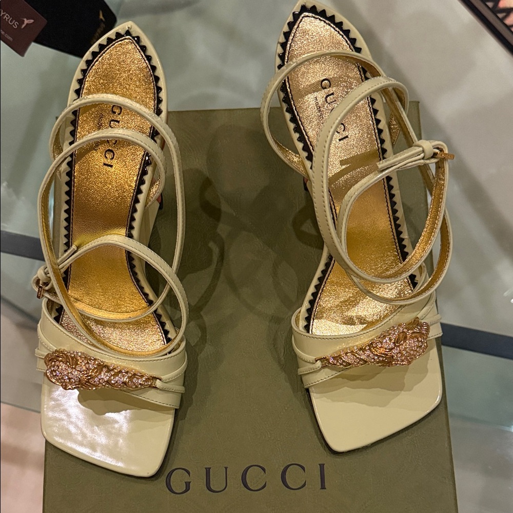 Gucci Women's Gold and Cream Strappy Heels